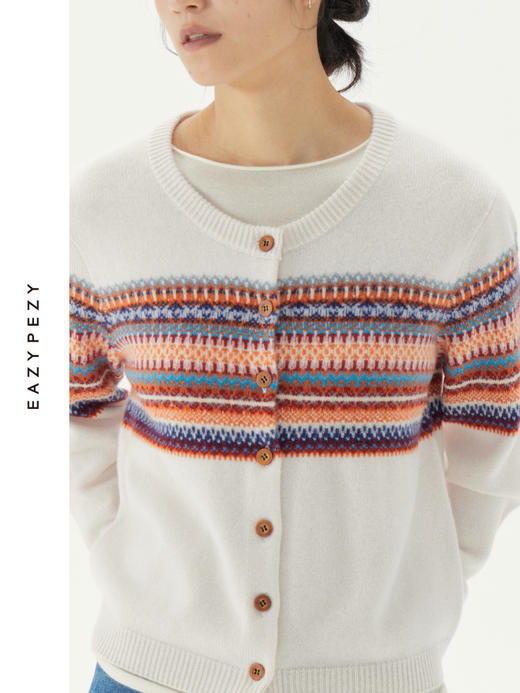 挪威奶奶提花羊绒开衫 商品图1