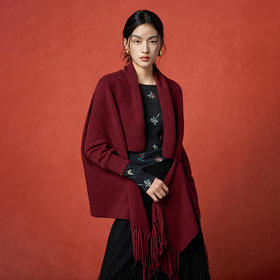 【林栖设计小店】（预售15天）绵羊毛毛织秋色披肩复古多色流苏设计2026早春新款围巾披肩女G2961317