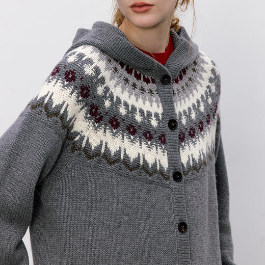 东黎 • 童心未远 手风琴 山羊绒女士冬季提花连帽开衫 5560 商品图5