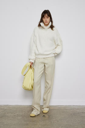 长毛纱线半开襟毛衣