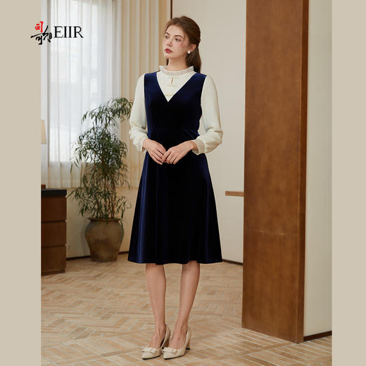 司歌假两件丝绒连衣裙秋冬女A921179X 商品图4