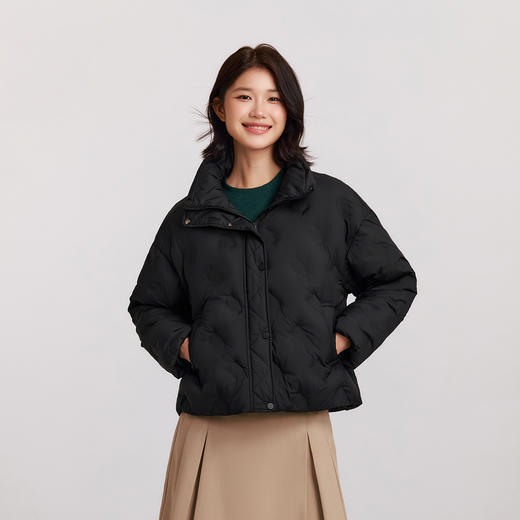 森马羽绒服女冬季薄款90绒子防泼水防风宽松千鸟格立领设计感外套 商品图2