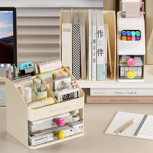 【白/粉/黑/黄】娜家桌面收纳盒 商品图0