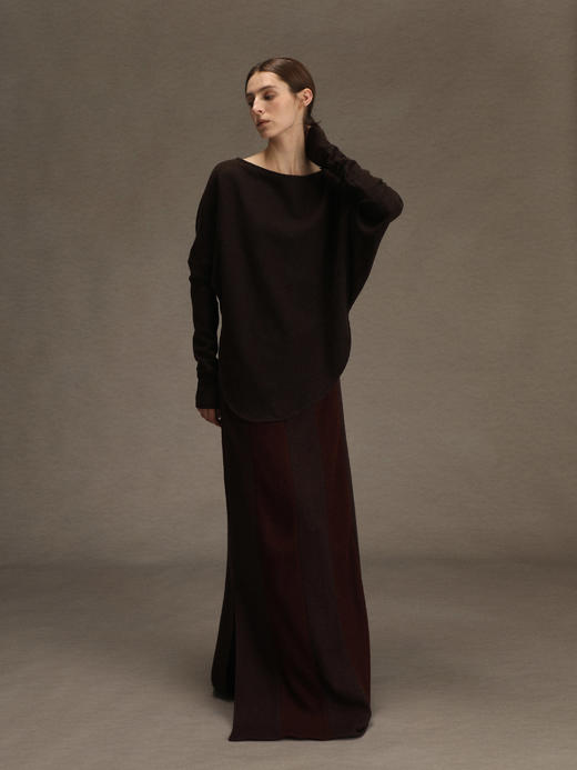 ranyepersonal｜PARADOX25SK01-2 拼接直筒棕红羊毛半身裙 [ 棕红 ] 商品图6