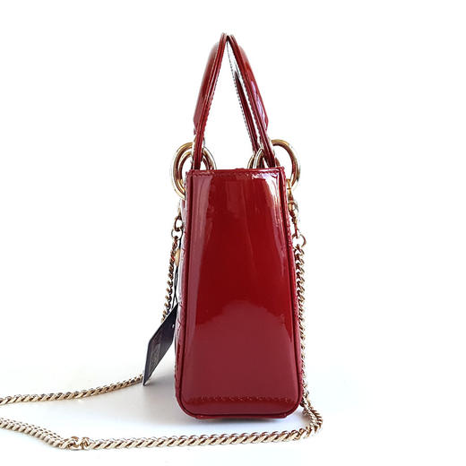 【95新】Dior迪奥迷你LADY DIOR手袋红色金扣三格漆皮戴妃链条包手提单肩包女士261125NJT07 商品图3