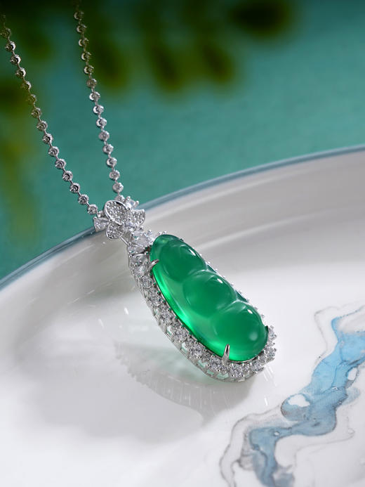 子佩集S925银玉髓豆蔻华年套链【DZ016535】纯银绿玉髓豆角豆荚项链2408 商品图0