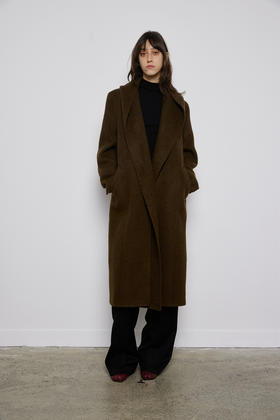 围巾帽双面尼大衣