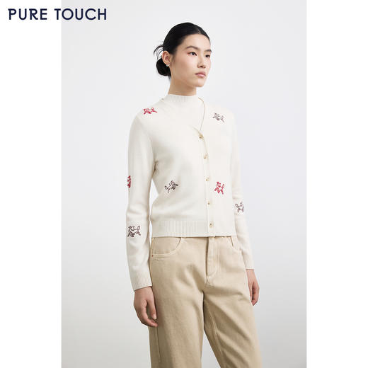 PURE TOUCH女装25秋冬新款v领羊绒针织开衫生肖马刺绣新年毛衣 商品图4
