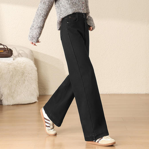 加绒牛仔直筒裤垂坠感，宽松显瘦阔腿裤洋气休闲长裤MYX-OZY-25322-L 商品图2