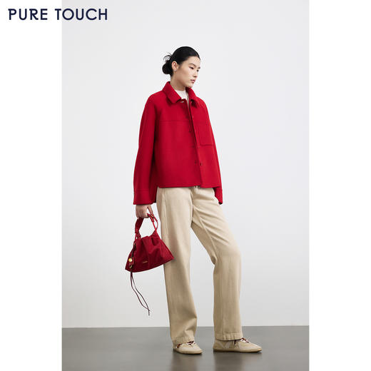 PURE TOUCH女装25秋冬新款红色毛呢短外套翻领毛呢夹克新年红外套 商品图1