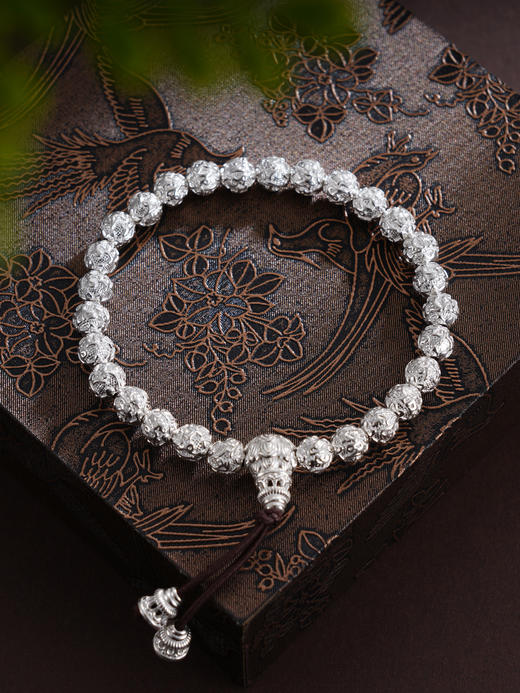 子佩集S990银【六字真言】手串【HC31101】纯银6mm白手链2409 商品图0