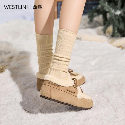 西遇厚底勃肯鞋女新款冬季可爱复古棉鞋乐福鞋加绒毛毛雪地靴V2457350 商品图3