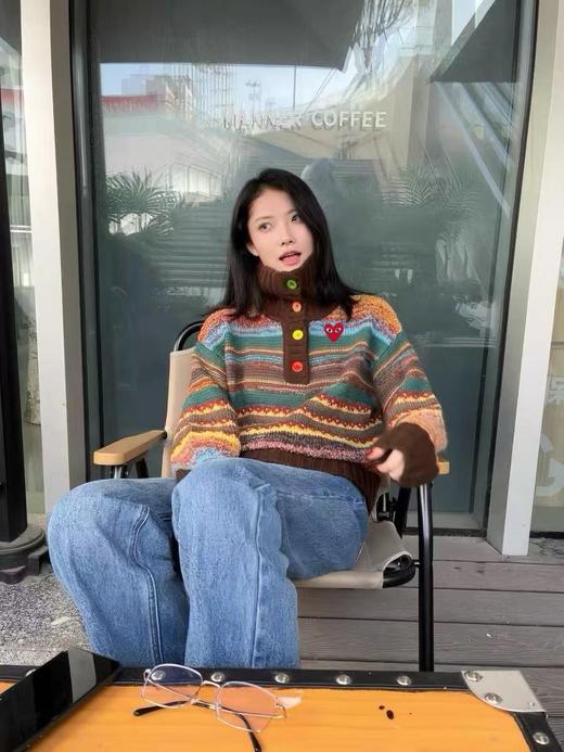 D112712超可爱减龄套头针织衫毛衣女士半纽扣高领翻领毛衣 商品图3