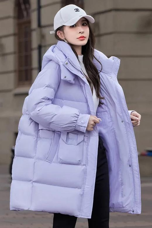 鸭鸭 紫色保暖简约中长款羽绒服外套 21713 商品图1
