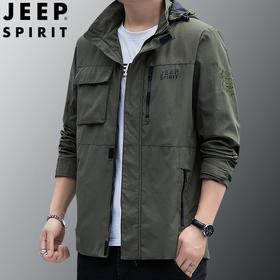 JEEP SPIRIT中长款外套男秋季宽松防水多口袋冲锋风衣夹克JC8111A