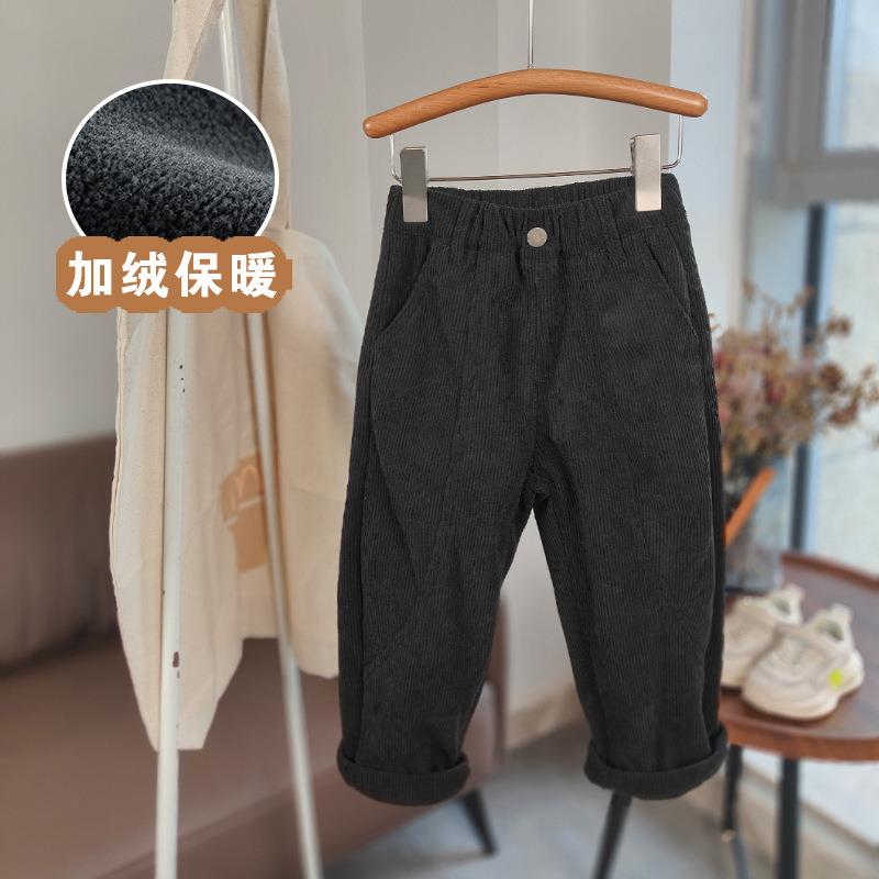 男童裤子冬季大童加绒裤女童一体绒保暖裤加厚长裤儿童灯芯绒裤冬
