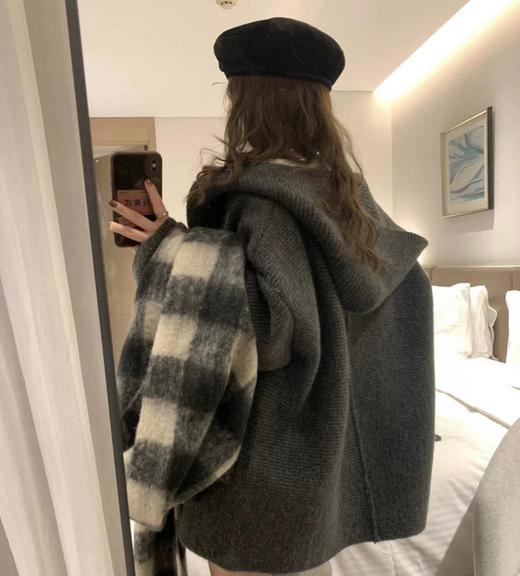 D112710连帽加厚口袋针织开衫女秋冬新款日系设计感毛衣外套 商品图4