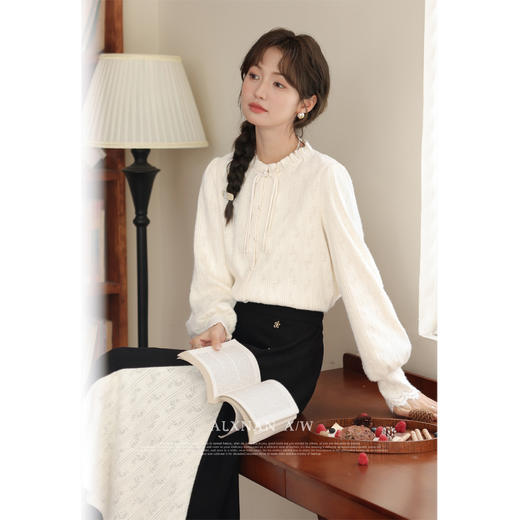 鹿向南「皑皑白雪」国风新中式米白色衬衫女秋冬长袖内搭打底上衣 商品图1