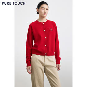 PURE TOUCH女装25秋冬新款圆领羊绒针织开衫新年生肖马刺绣毛衣