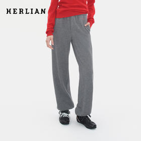 Herlian 2025冬季新品黑红格纹拼接双腰头卫裤女士