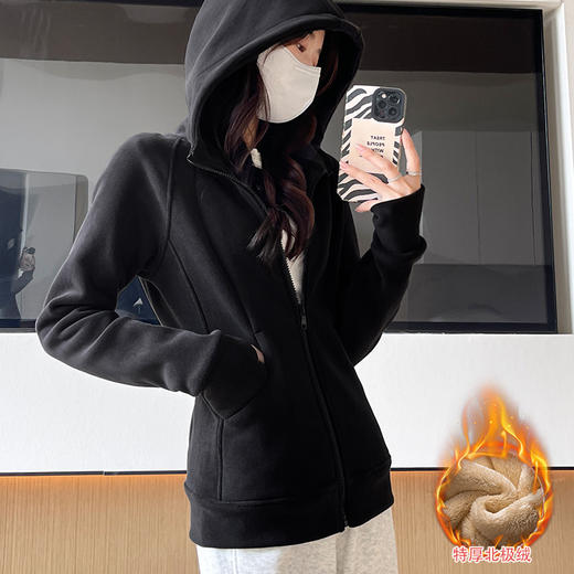 【摇粒绒面料轻盈柔软❗️舒适透气保暖御寒】特厚羊羔绒外套卫衣 秋冬新款双面绒连帽 小个子开衫 加绒上衣 商品图3