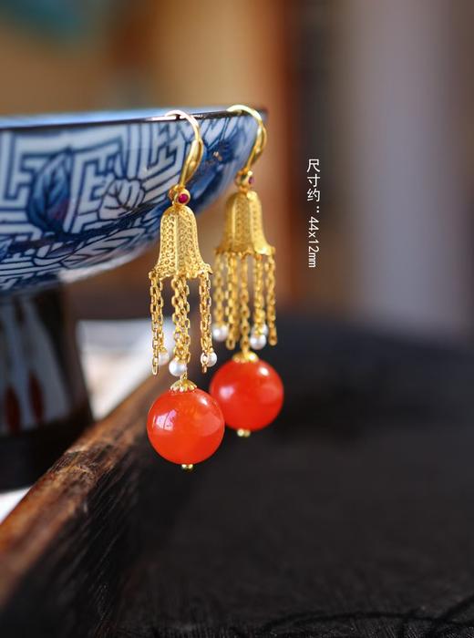 金流宫灯款南红流苏耳环 JD 商品图1