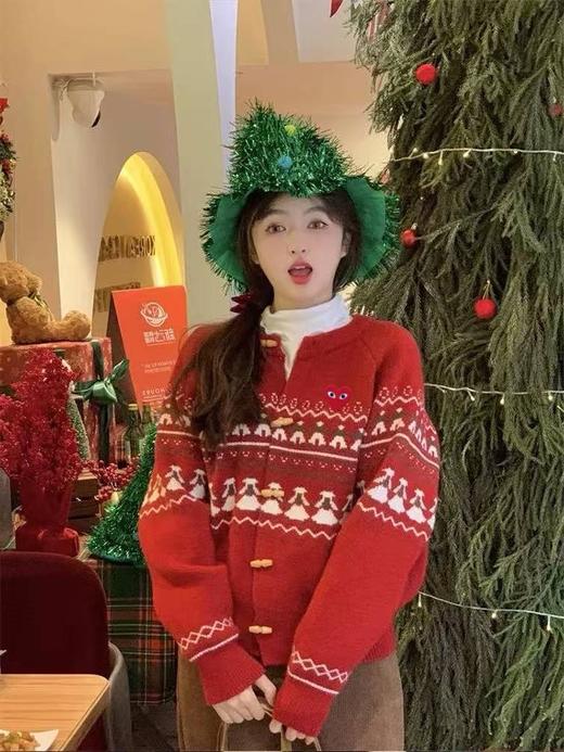 D112718复古和童趣几何图形和小人圆领针织毛衣开衫 商品图1