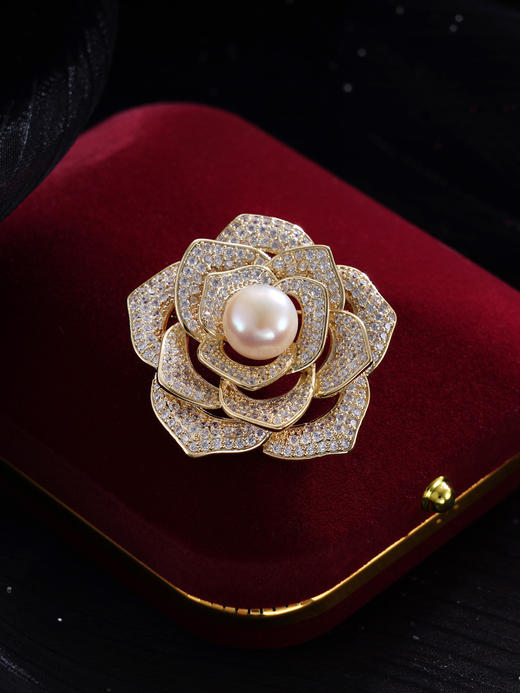 子佩集珍珠胸针【XXXZ217】山茶花镀金2410 商品图0