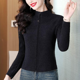 KQL 355H8317半高领拉链开衫T恤双面绒修身显瘦保暖上衣