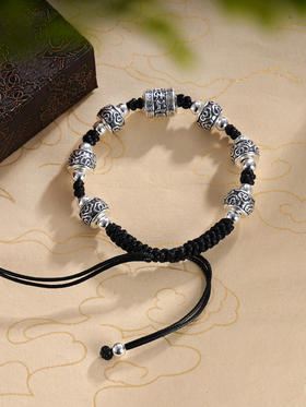 子佩集S999银【虔诚】手链【SC000141-1】纯银仿古祥云黑绳2409