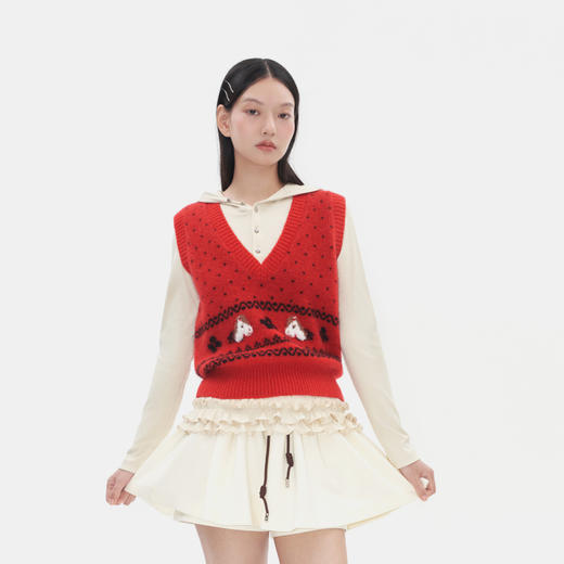 Herlian 2025冬季新品 小马提花V领针织背心女士 商品图2