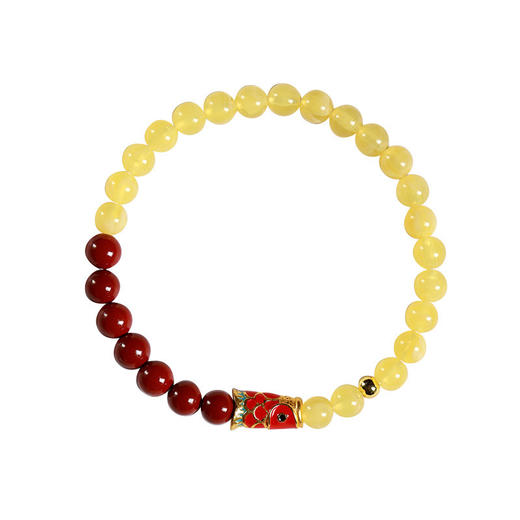 六鑫珠宝 景泰蓝米黄玉紫金砂二代蜜蜡锦鲤上岸手串  商品图3