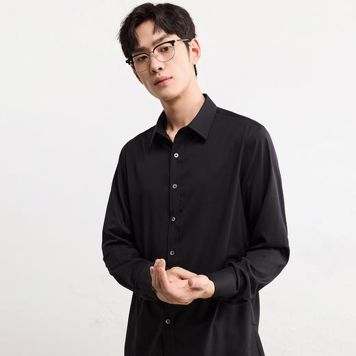 GXG男装【含桑蚕丝】25秋季简约纯色商K&C务通勤男式翻领长袖衬衫K&C 商品图2