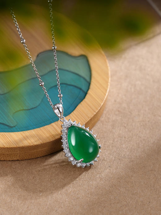 子佩集S925银【春华晴雪】套链【DZ016139】纯银绿玉髓项链2408 商品图0