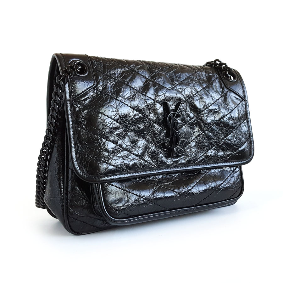 【95新】YSL圣罗兰Niki系列633184中号全黑D扣niki链条包单肩斜挎包女士241125AK10