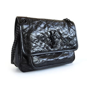 【95新】YSL圣罗兰Niki系列633184中号全黑D扣niki链条包单肩斜挎包女士241125AK10