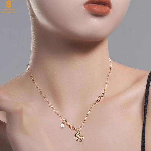 【双12抢先购 特惠】香港周六福黄金钻石首饰招财转运·马上有钱南非真钻项链 商品图3