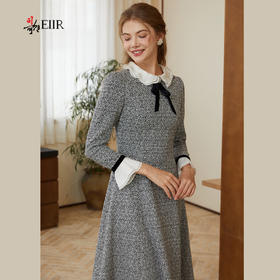 司歌收腰拼荷叶连衣裙秋冬羊毛裙A921035X