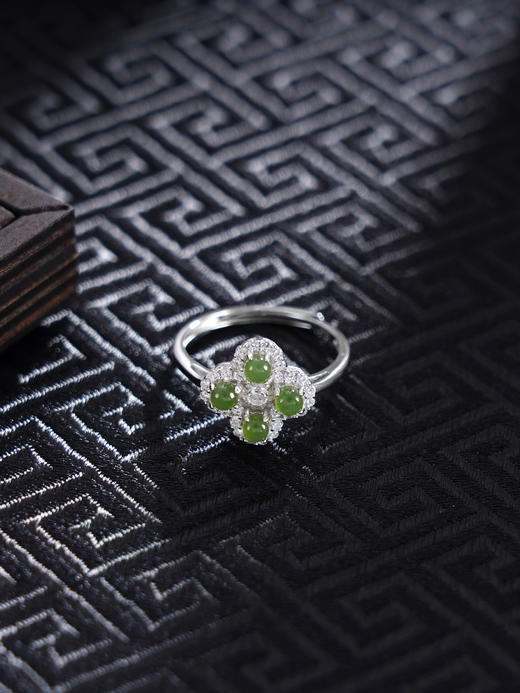 子佩集S925银【四叶尘缘】戒指【JZ05395】纯银古法银和田碧玉2410 商品图0