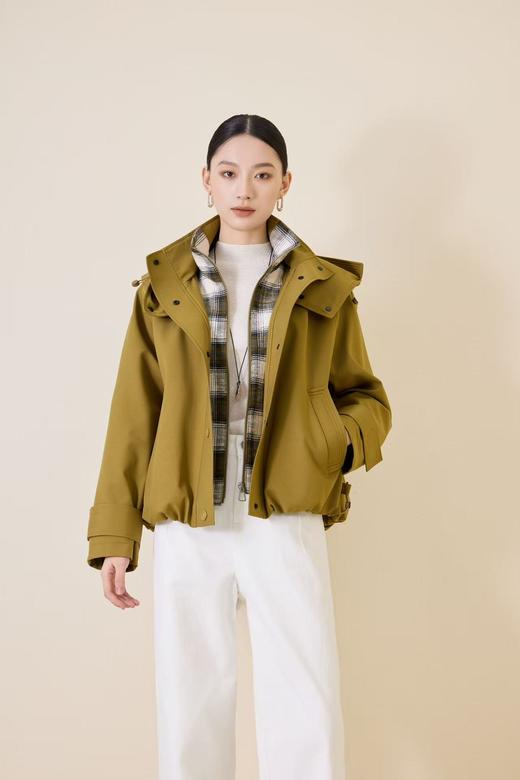 SZ6R19_顺圣色/朱樱色/帝释青色_羽绒服_冬季_连帽格纹撞色内衬短款宽松_高级女装_BERNIEELEN 伯妮斯茵 商品图1