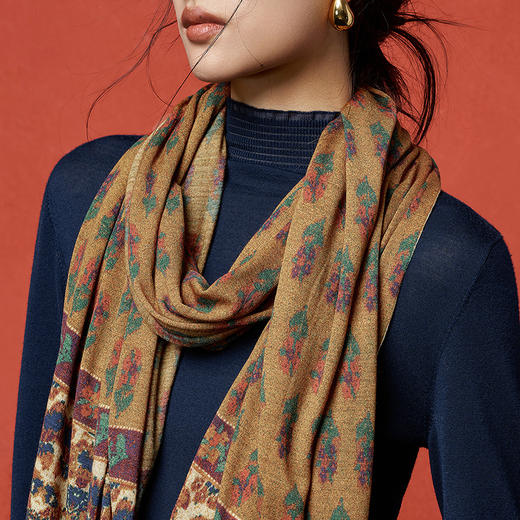 【林栖设计小店】（现货）秋色鸳鸯印花毛织披肩绵羊毛复古百搭气质2025秋冬新款围巾披肩女T2954286 商品图3