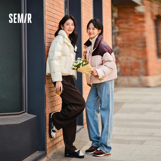 轻松|森马羽绒服女冬90绒子防泼水宽松立领简约时尚小个子面包服 商品图2