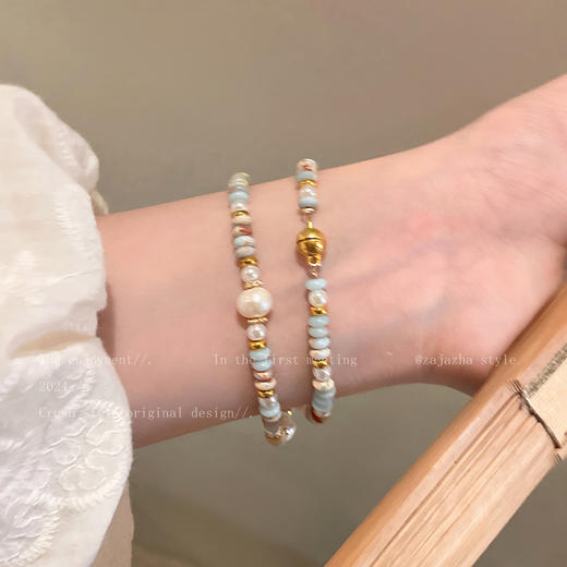 六鑫珠宝 寿山石淡水珍珠多巴胺叠戴串珠手串 轻奢小众精致  商品图2