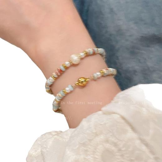 六鑫珠宝 寿山石淡水珍珠多巴胺叠戴串珠手串 轻奢小众精致  商品图4