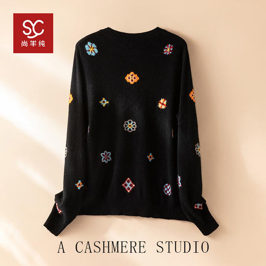 匠心工艺~轻奢100%纯山羊绒针织开衫女刺绣长袖上衣毛衣外套 商品图2