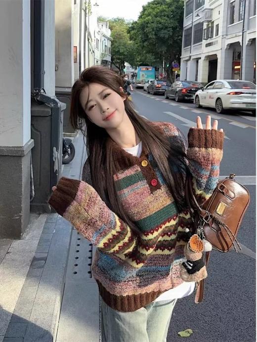 D112712超可爱减龄套头针织衫毛衣女士半纽扣高领翻领毛衣 商品图1