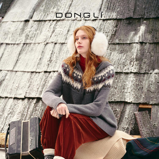 东黎 • 童心未远 手风琴 山羊绒女士冬季提花连帽开衫 5560 商品图0