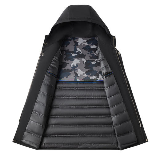 【90白鸭绒】罗蒙冬季男士连帽羽绒服厚实保暖中年爸爸装中长款羽绒外套 商品图2