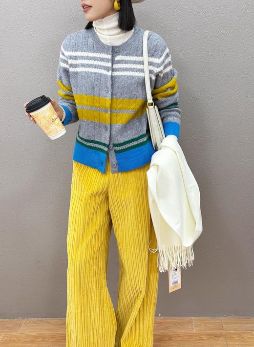 D5MZ31281#全羊毛拼色条纹针织开衫 商品图3