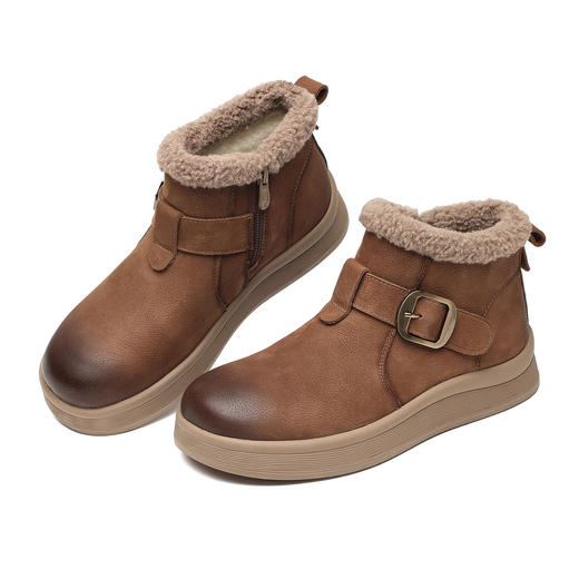 真皮加绒雪地靴女冬季保暖毛绒短靴软底棉鞋5M312-1QZY 商品图3